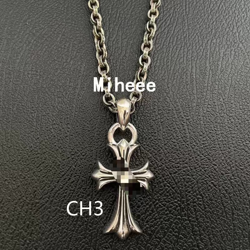 2025 Designer Pendant Necklaces S Thai Sier Vintage Cross Chrome with Pink Couples Black Chain White Dia Necklace Jewelry Unisex For Women Men Good