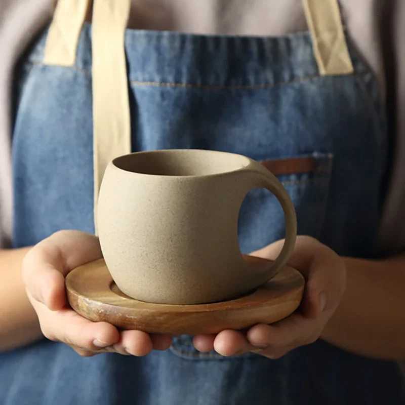 220ml Vintage Ceramic Cup Plate Set Latte American Coffee Cups Tableware Breakfast Milk Oat Beverage Mug Tea Cup Decoration C251127-image-1086355667