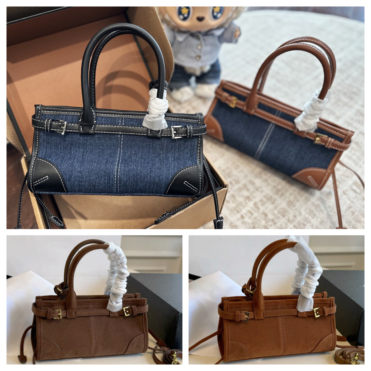 Women Vintage Fashion Mini handbag soft lux Denim bag Designer mini Tote crossbody bag Slouchy Suede bag Luxury Handle Shoulder Bag Womens new wave