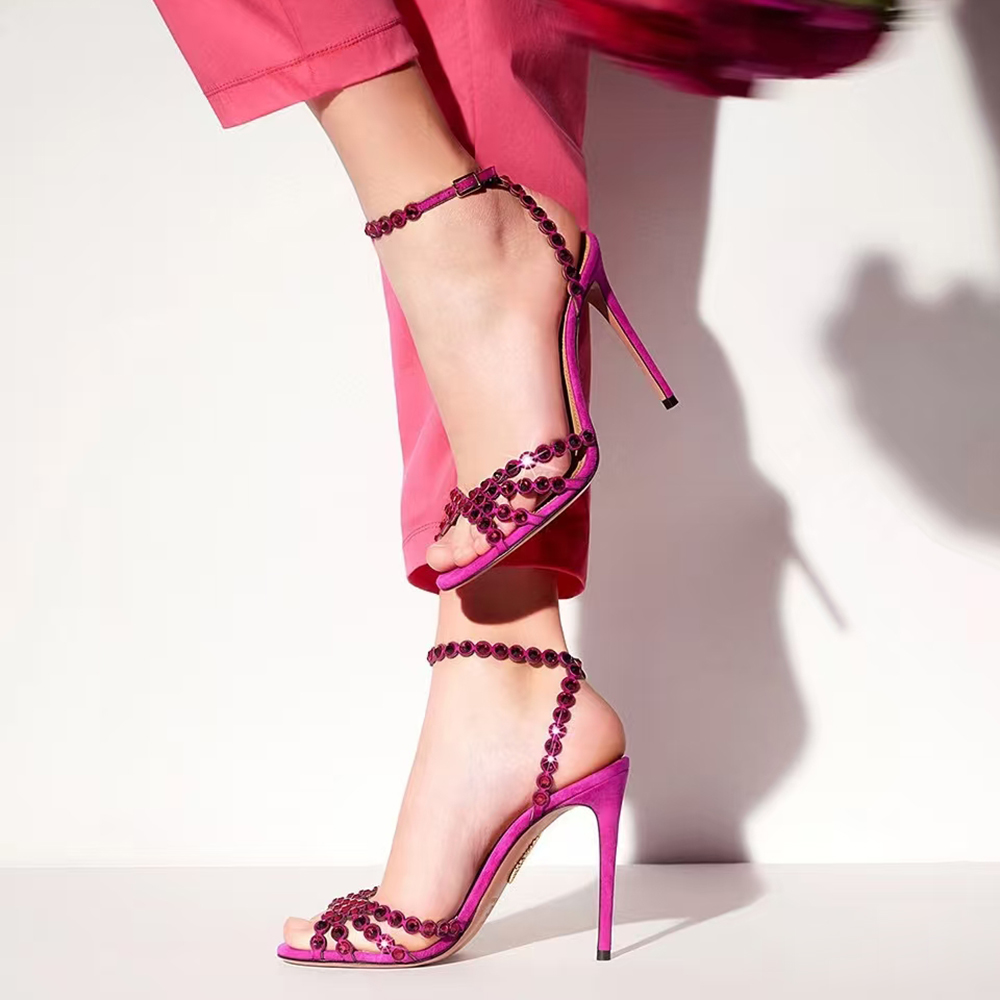 Top quality Luxury rhinestone Stiletto heel sandals clear crystal Ankle strap singbacks shoes designer shoe woman high heels dress sexy party evenin