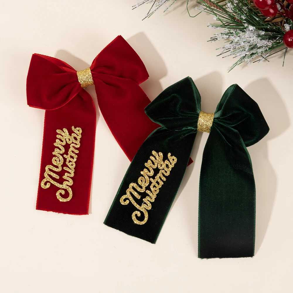 2Pcs Christmas Retro Solid Velvet Bow Hair Clips Glitter Letter Merry Christmas Hairpin For Girls Women Party Hair AccessoriesM251127-image-1086321783