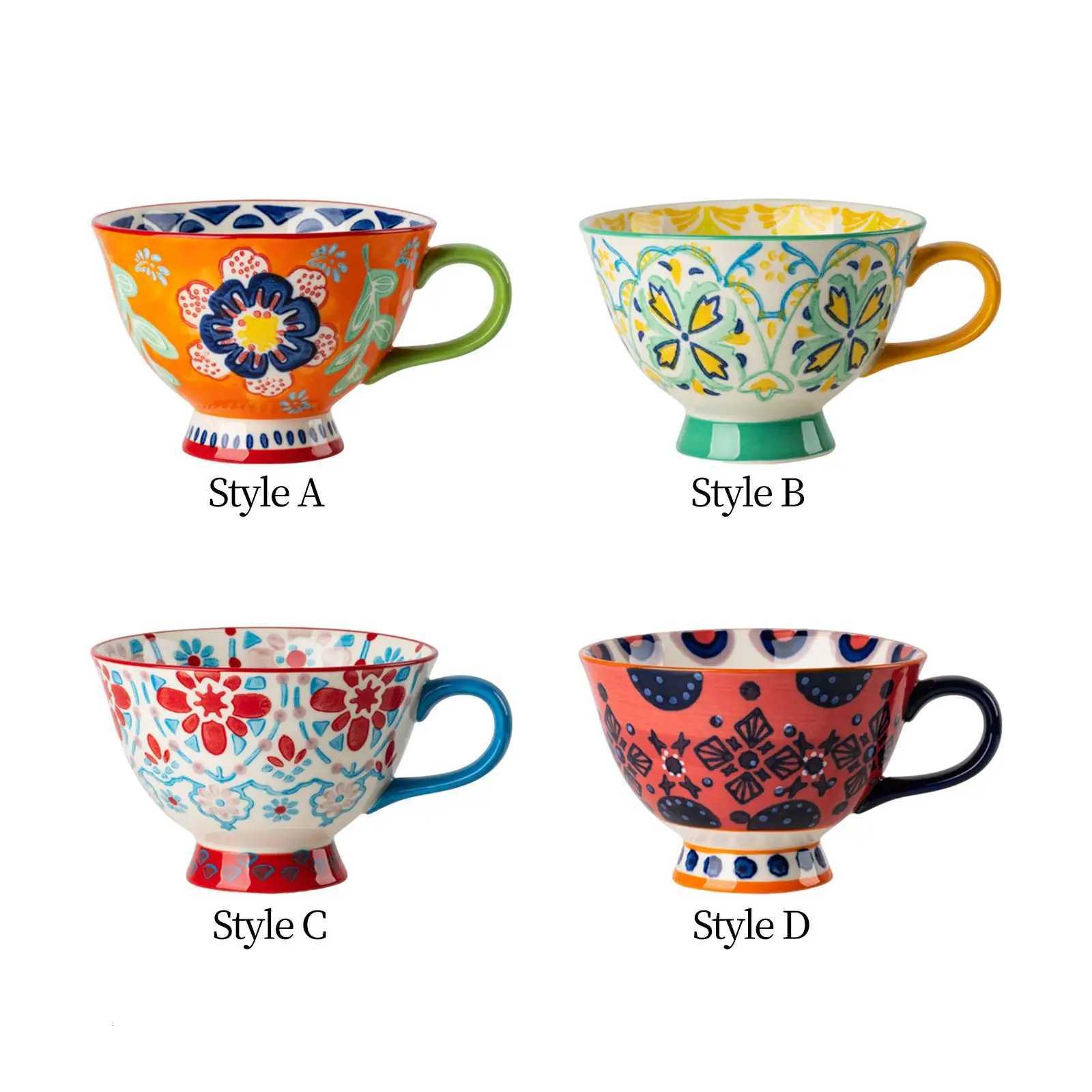 420ml Ceramic Cup Cups Hand Painted Floral Pattern Retro Creative Coffee Mugs for Latte Water Restaurant Office Family Friend C251127-image-1086352497