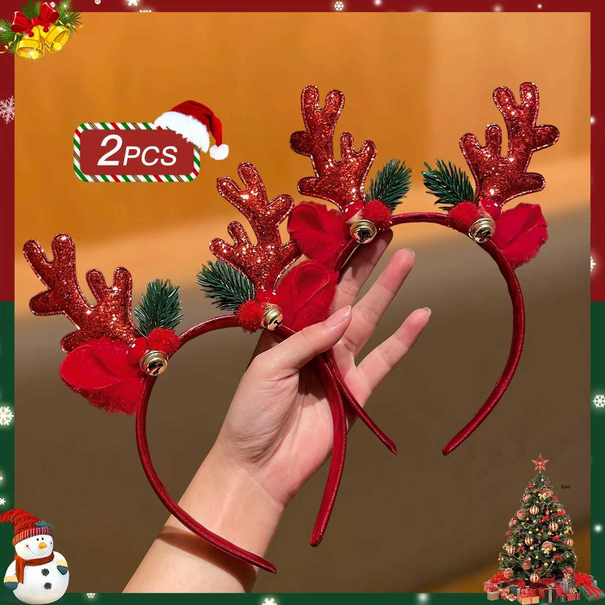 2pcs Ladies Fashionable Elegant Cute Christmas Hair Accessories Hairbands Hair Decorations Christmas Gifts for WomenM251127-image-1086322086