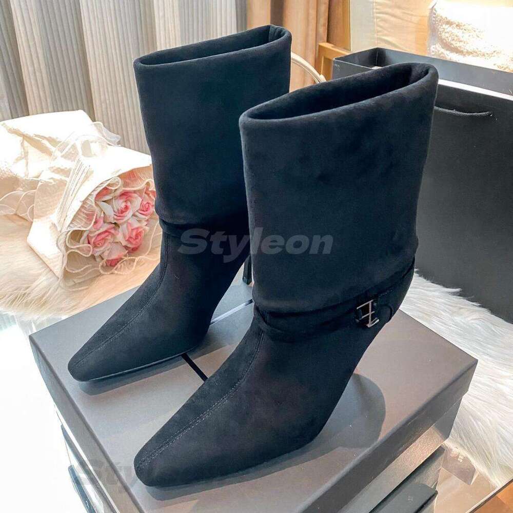 Boots Designer Womens Brand Niki Suede Heels Boots Women Dress Shoes Shiny Boots Toe High Heels Stiletto Genuine Leather Woman Boots Pumps Letter-sh