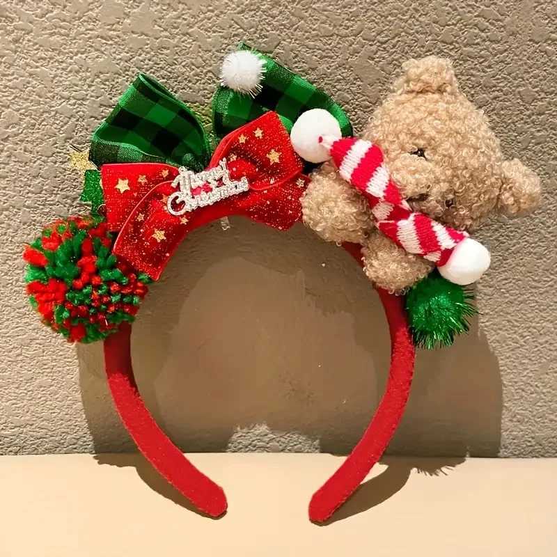 1pc WomenS Christmas Plush Bear Bow Headband Teddy Bear Plush Hair Accessory Festive Occasions Party Hairband Elegant DesignM251127-image-1086323608