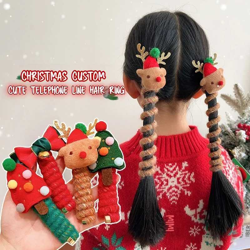 2PCS Christmas Headwear for Girl Cartoon Elk Deer Tree Kid Hair Ropes Cute Party Headband Children Hair Accessory New Year GiftM251127-image-1086322401