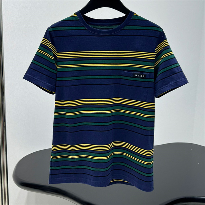 Designer Striped T Shirt Women Crew Neck Short Sleeved Loose Tees Summer Sports Casual Contrast Color T Shirts-image-969457328