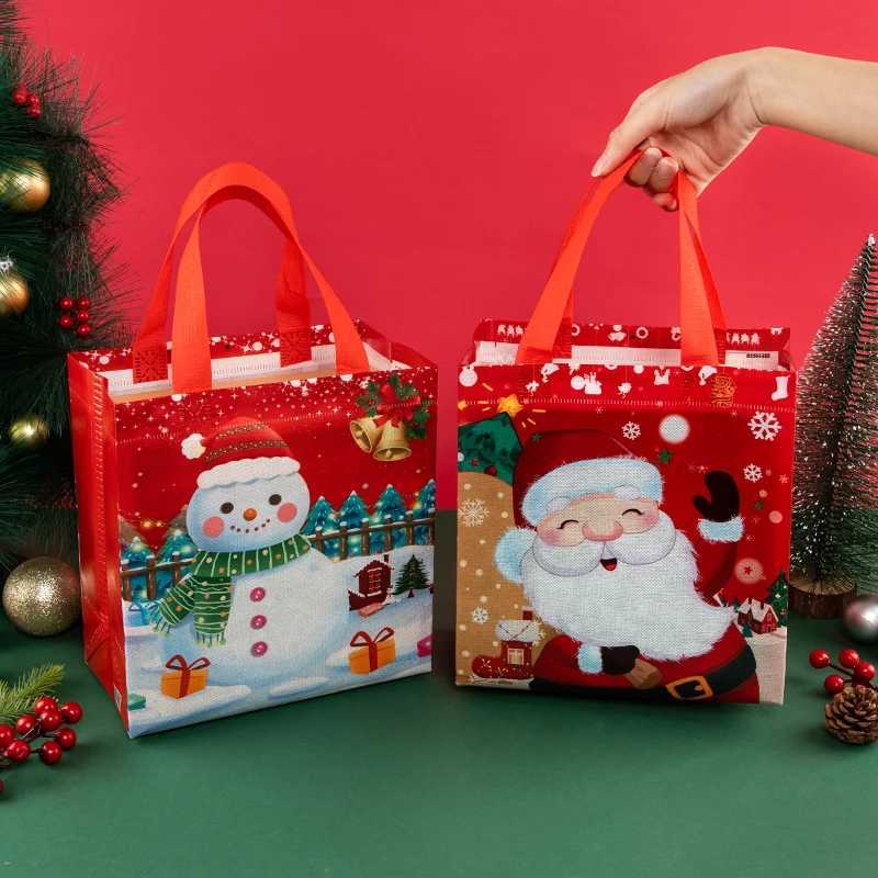 LPZHI Christmas Celebrating Gift Tote Bags for party supplies Red Color Reusable Non woven New Year 10/24pcsM251127-image-1086324326