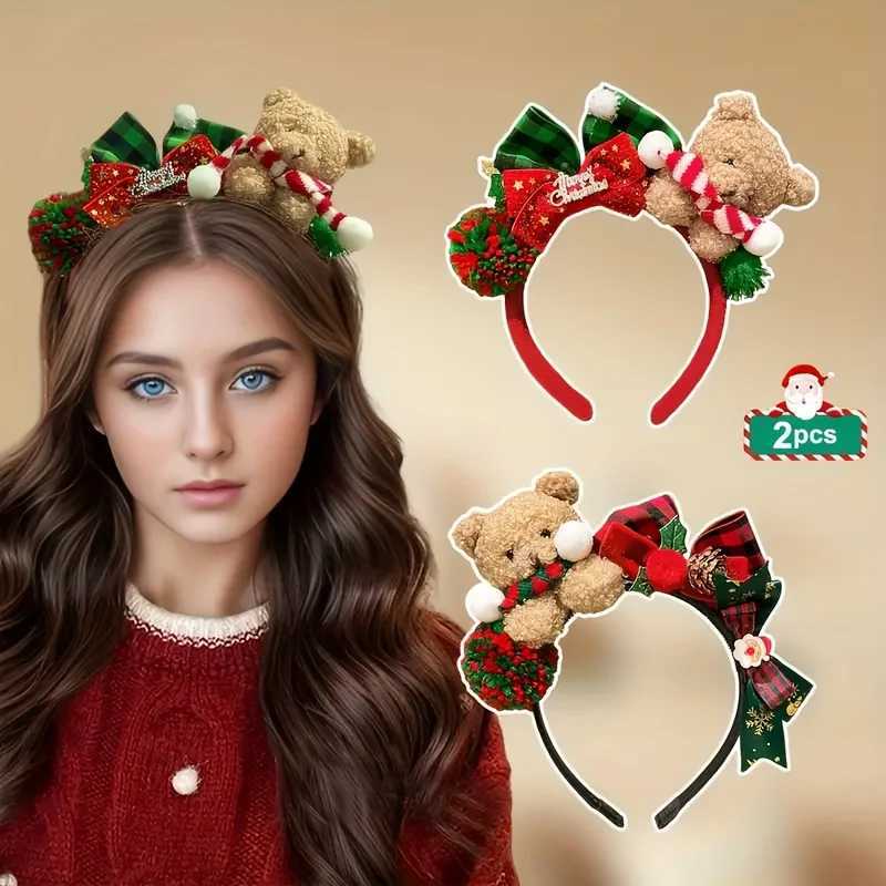 1pc WomenS Christmas Bear Bow Headband New Green/Red Bear Hair Accessory with Cute Butterfly Decoration for Festive OccasionsM251127-image-1086322690