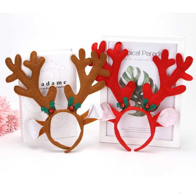 Multi Horned Brown Ears Antler Hair Hoop Thickened Red Bell Antler Headwear Festival Decoration 30cm x 34cm 2PcsM251127-image-1086323270