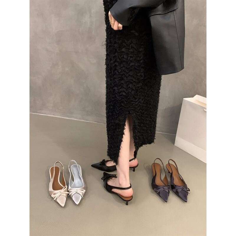 French style high-heeled with toe caps, women's shoes, 2025 summer temperament, socialite black spring pointed single shoes 268