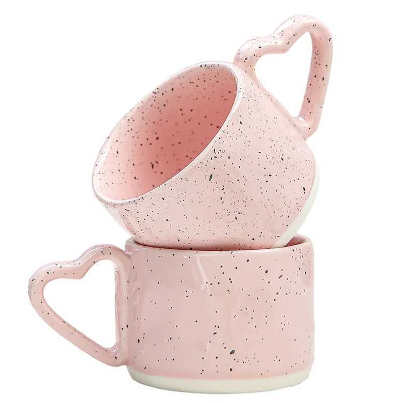 Korean Style ins Ceramics Cup 300ML Pink Love shape handle Coffee Mug Breakfast milk oatmeal cup Water cup Valentines Day Gift C251127-image-1086352457