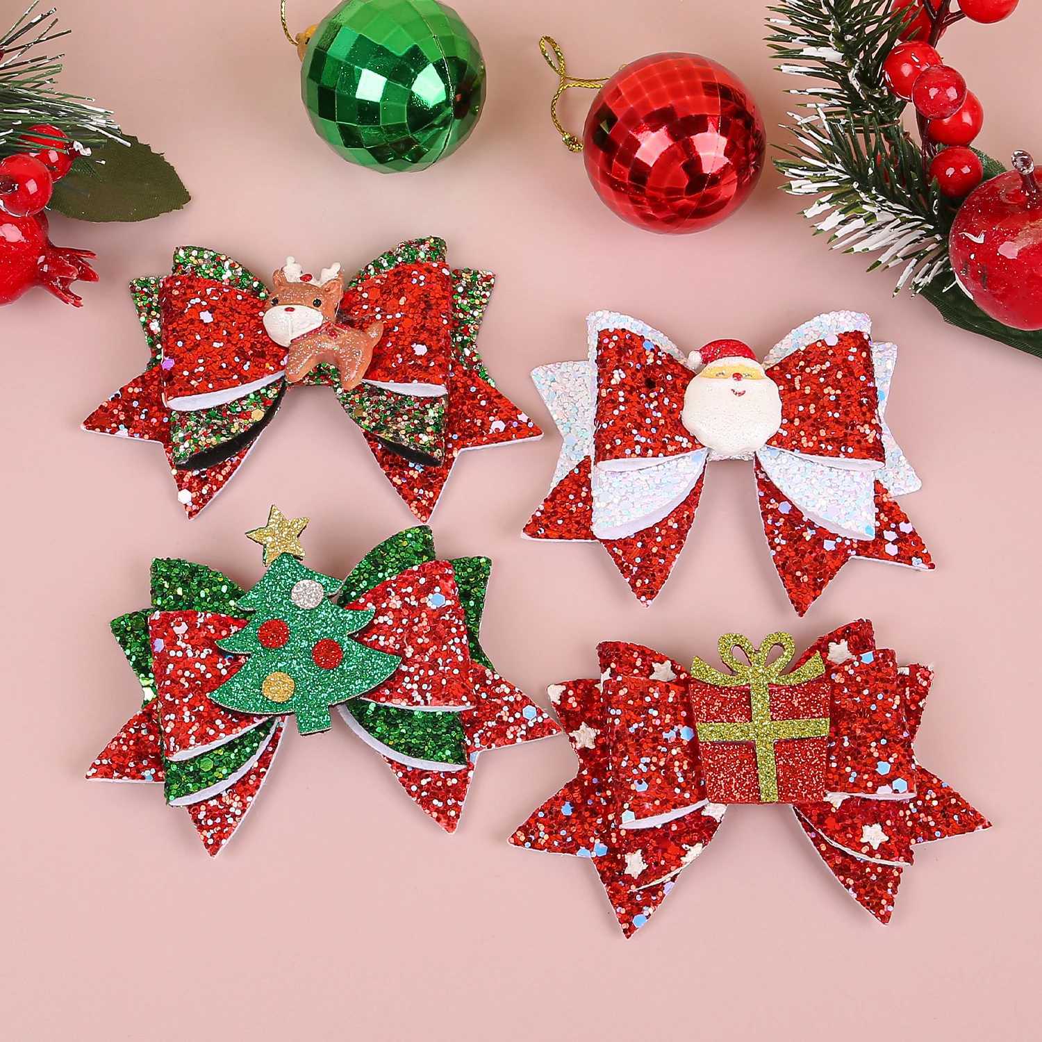 Kids Christmas Hair Bows For Cute Girls Hair Clip Hairpin Elk Santa Claus Barrettes Children Christmas Party Hair AccessoriesM251127-image-1086322837