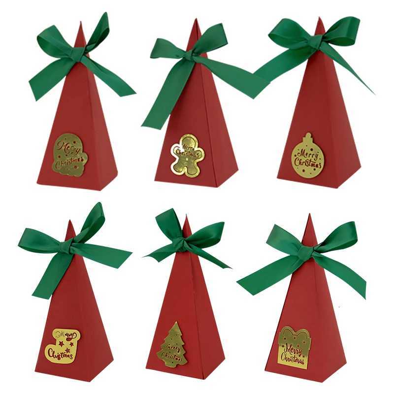 24PCS Christmas Candy Boxes For Creative triangle Shape Paper Gift Box Christmas party supplies packaging with bow and tag C251127-image-1086356382