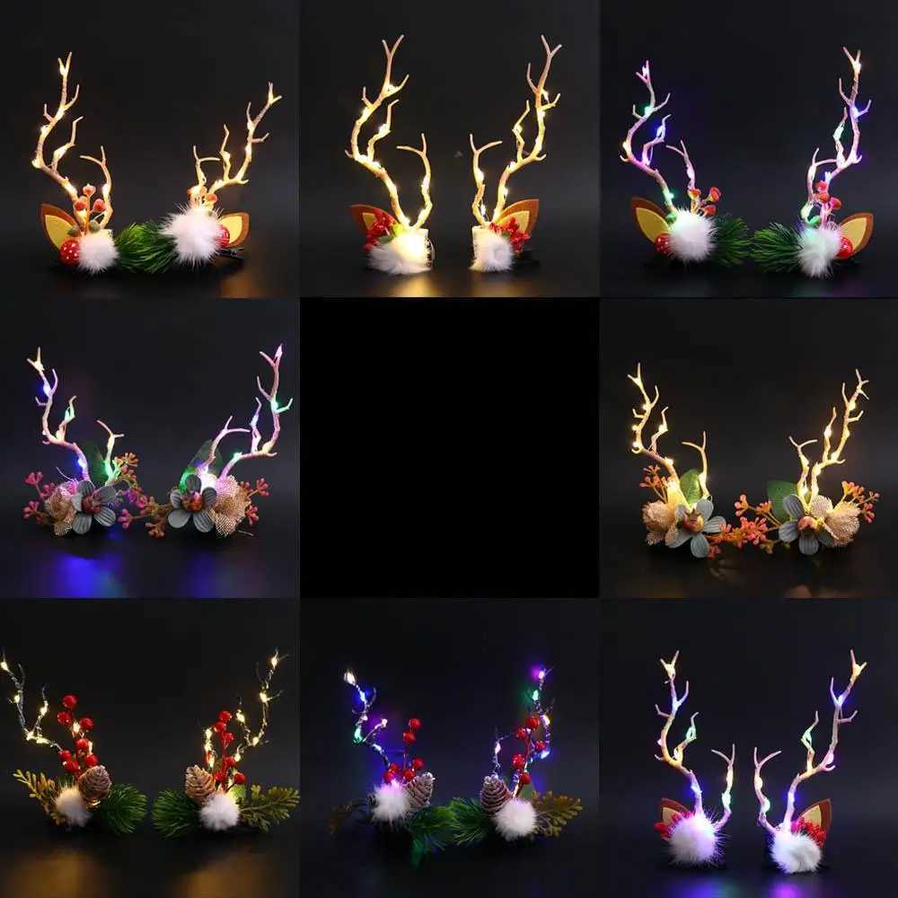 Brindille cerise avec lumière LED branche pomme de pin Style coréen pince à cheveux accessoires de cheveux femmes pince à cheveux bois de noël ép