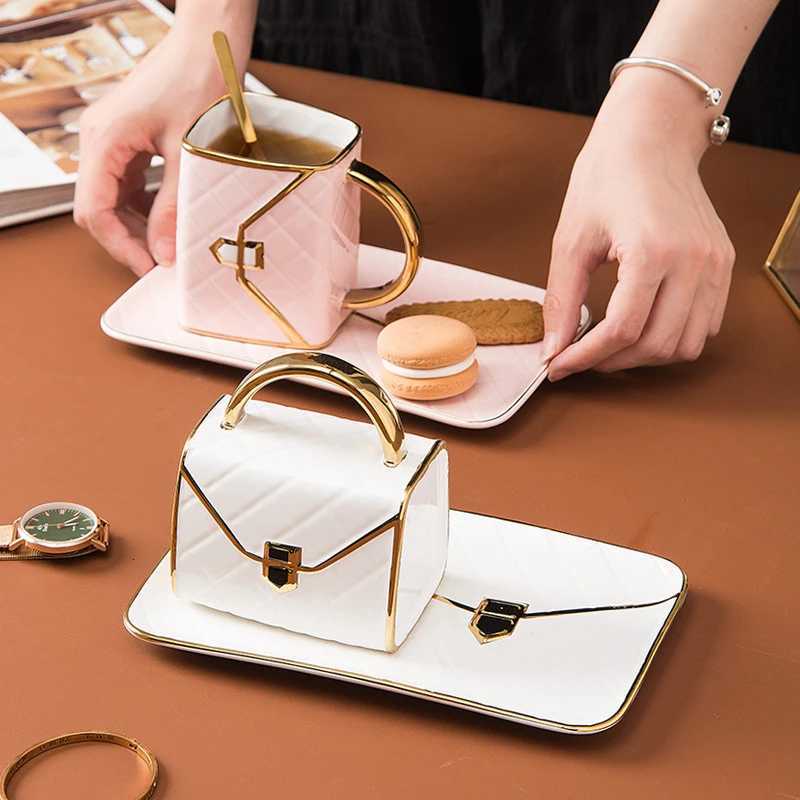 Creative Bag Dim Sum Coffee Cup Business Coffee Mugs with Tray High Quality Mug Home Office Breakfast Drinkware Christmas Gifts C251127-image-1086355633