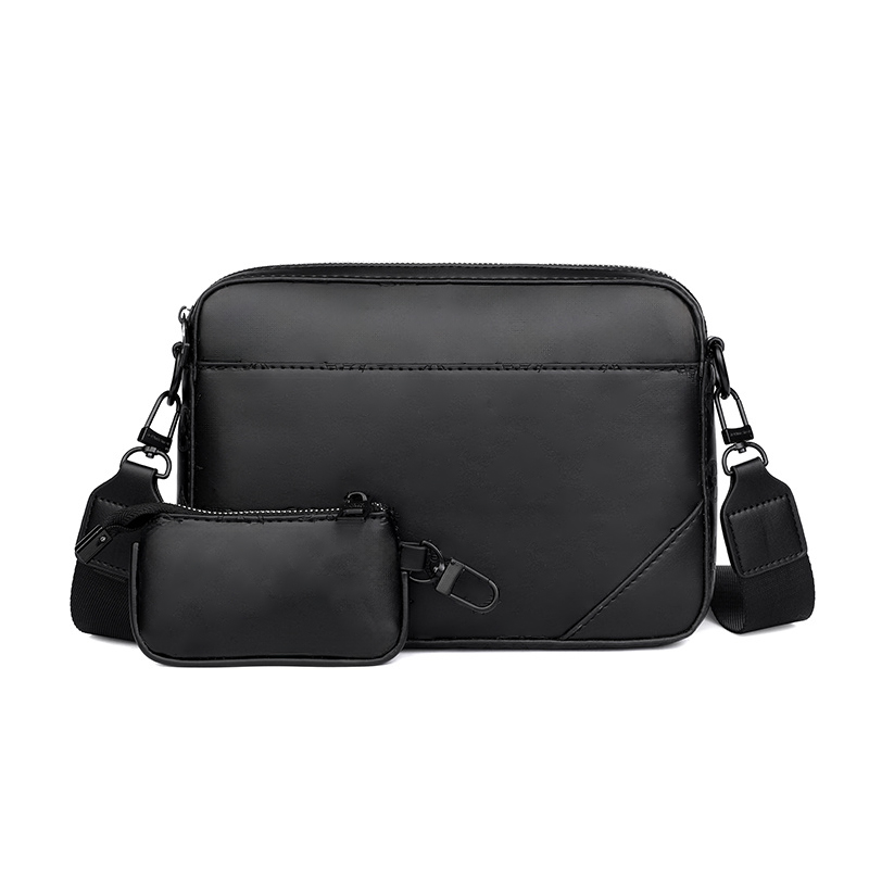 Qingsui2318 Sac à bandoulière designer pour homme, noir gris bleu, 2 pièces, sac avec porte-monnaie