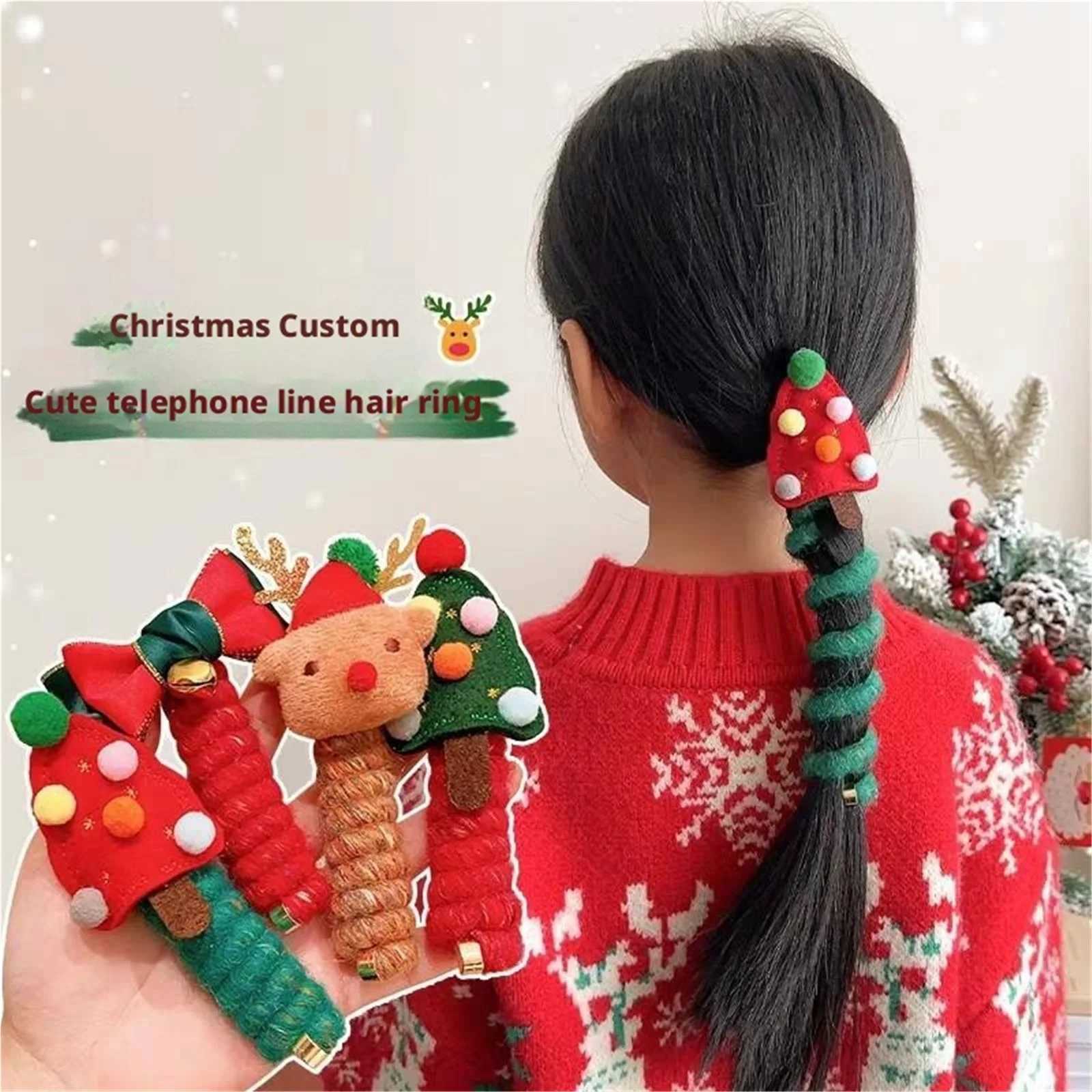 4PCS Christmas Spiral Hair Ties No Damage Telephone Wire Hair Bands Ponytail Holders Phone Cord Hairs Tie Christmas AccessoriesM251127-image-1086323593