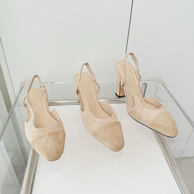 Livraison Gratuite Designer Slingback Talons En Daim En Cuir Femmes Pompes Ballerines Talon Chunky Sandale Cap Toe Mocassins Robe De Soirée Chaus