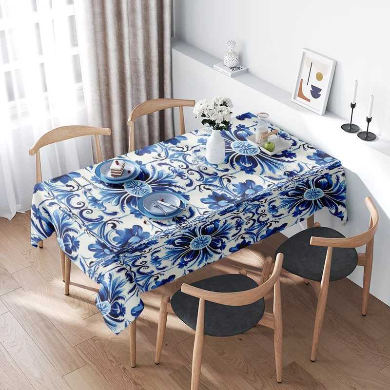 Waterproof Blue Floral Tablecloth Vintage Washable Table Cover Farmhouse Dining Table Decor Rustic Kitchen Table Protector M251128-image-1086458586