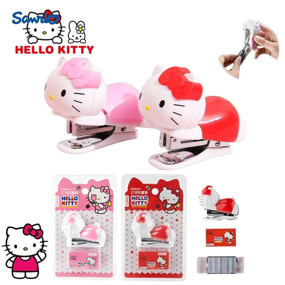 Sanrio Hello Kitty Staplers Set Kawaii Cute Cartoon Kt Cat Student Material Test Paper Mini Binding Machine School Stationery H251128-image-1086419321