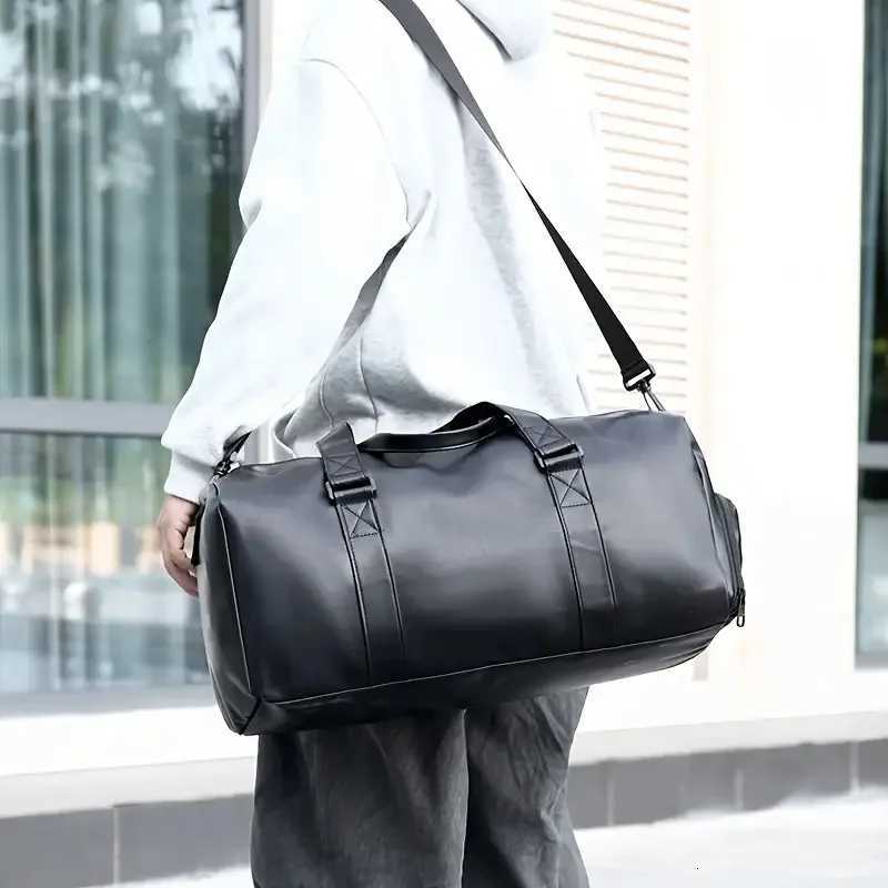 1pc PU Leather Waterproof Handbag Training Fitness Bag Solid Color Dry And Wet Separati Pocket Short Travel Handbag Y251128-image-1086506010