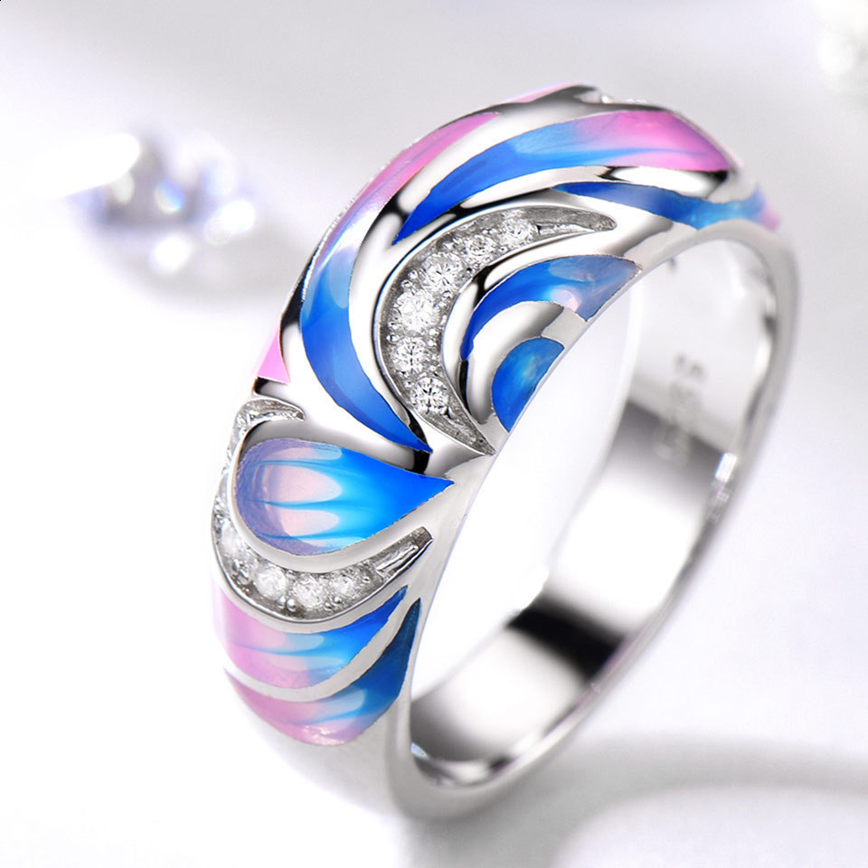 Fashionable S925 sterling silver ring enamel handmade flower ring fashion accessory S18101608