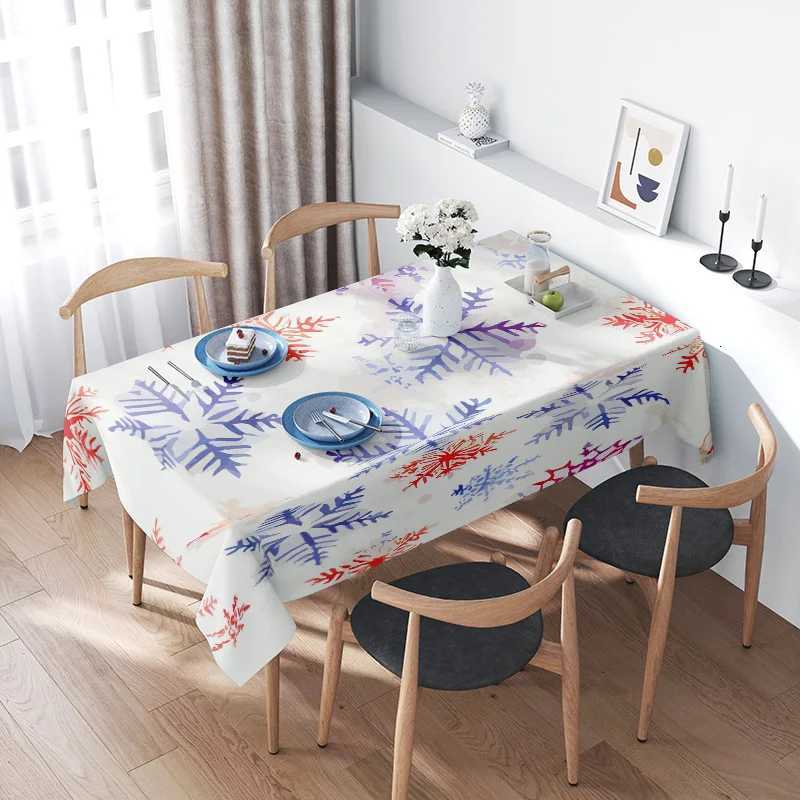 Modern Floral Printed Tablecloth White Multicolor Leaf Design for Dining Room Decorations M251128-image-1086458339