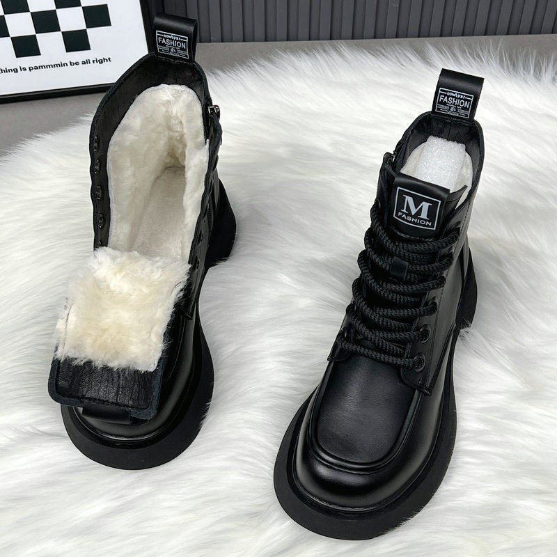 2026 new Wool snow boots fur-lined short boots popular Martin boots for women winter warm thick-soled non-slip cotton shoes