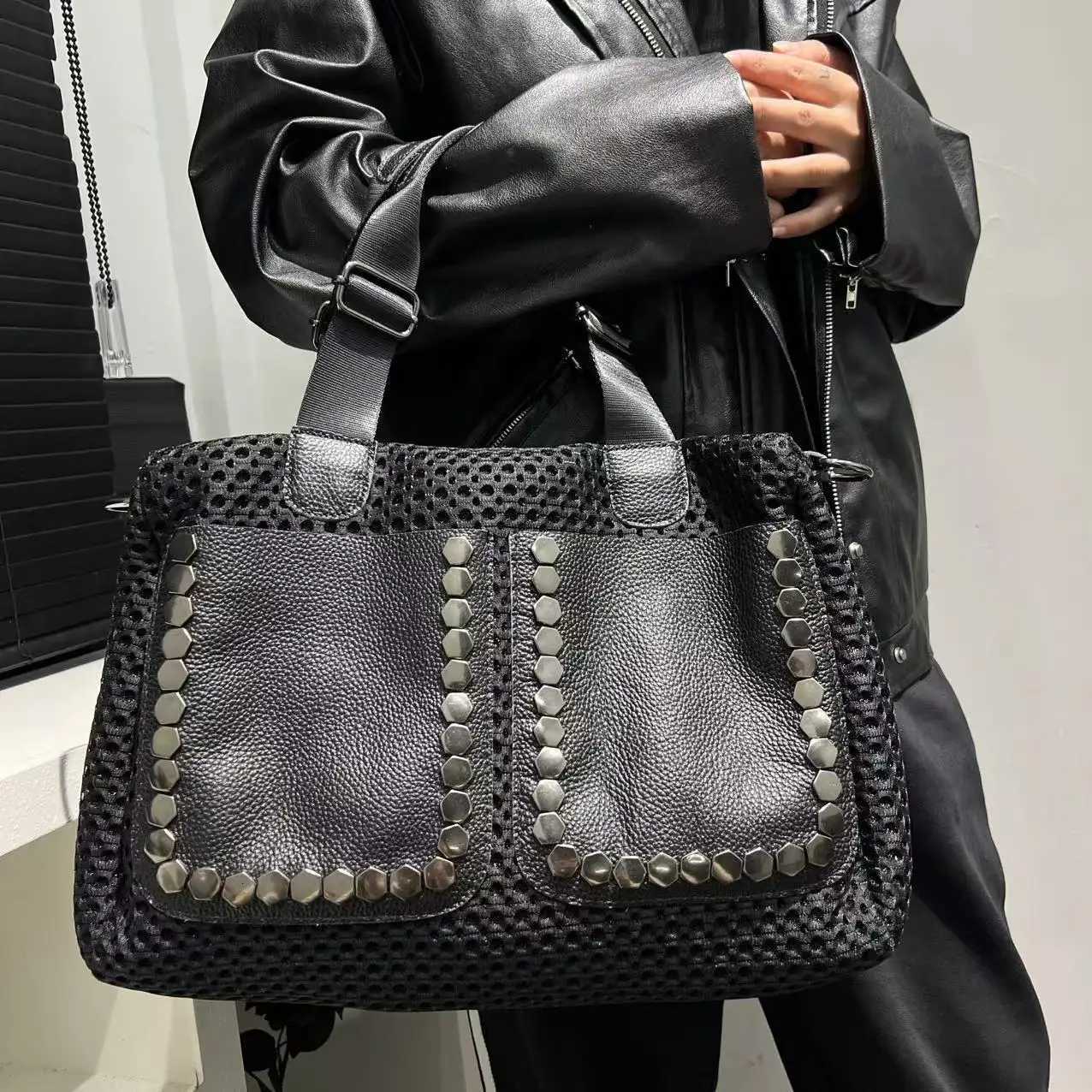 Ladies Fi Nyl Mesh Splicing Handbag Large Capacity Persali Double sided Available Shoder Bag Y251128-image-1086505964