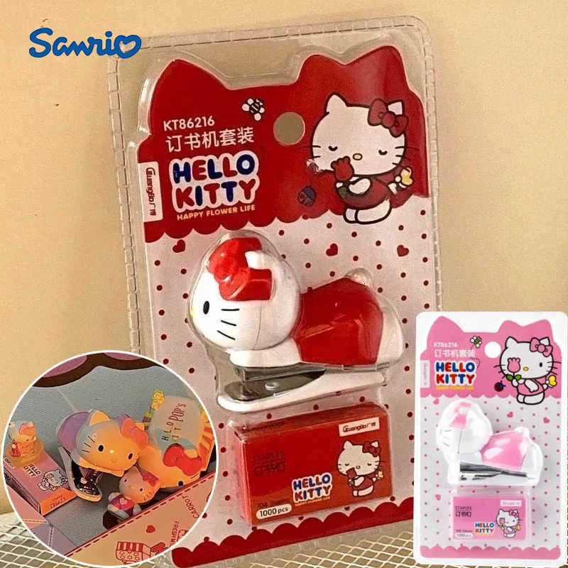 Sanrio Hello Kitty Mini Stapler Set Portable Color Paper Binding Machine Reusable Stapler for Paper Book File Office School New H251128-image-1086419527