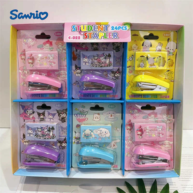 Sanrio 12 pcs/lot Melody Kuromi Cinnamoroll Stapler Set Stapling Machine With No10 Staples Office School binding Supplies H251128-image-1086419928