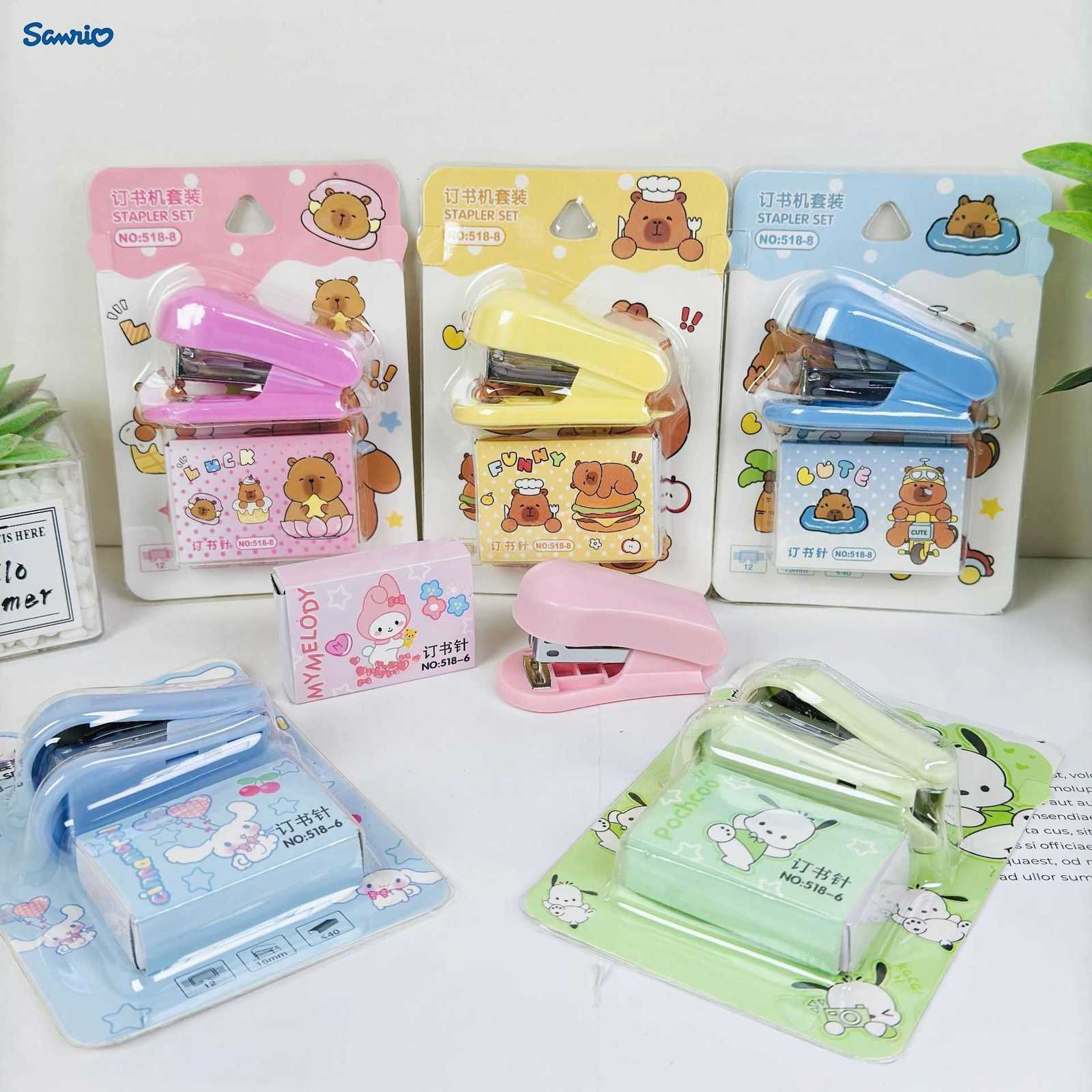 Sanrio Cartoon Mini Stapler Set Cute Capybara Elementary School Portable Stapler Stationery Gift H251128-image-1086416656