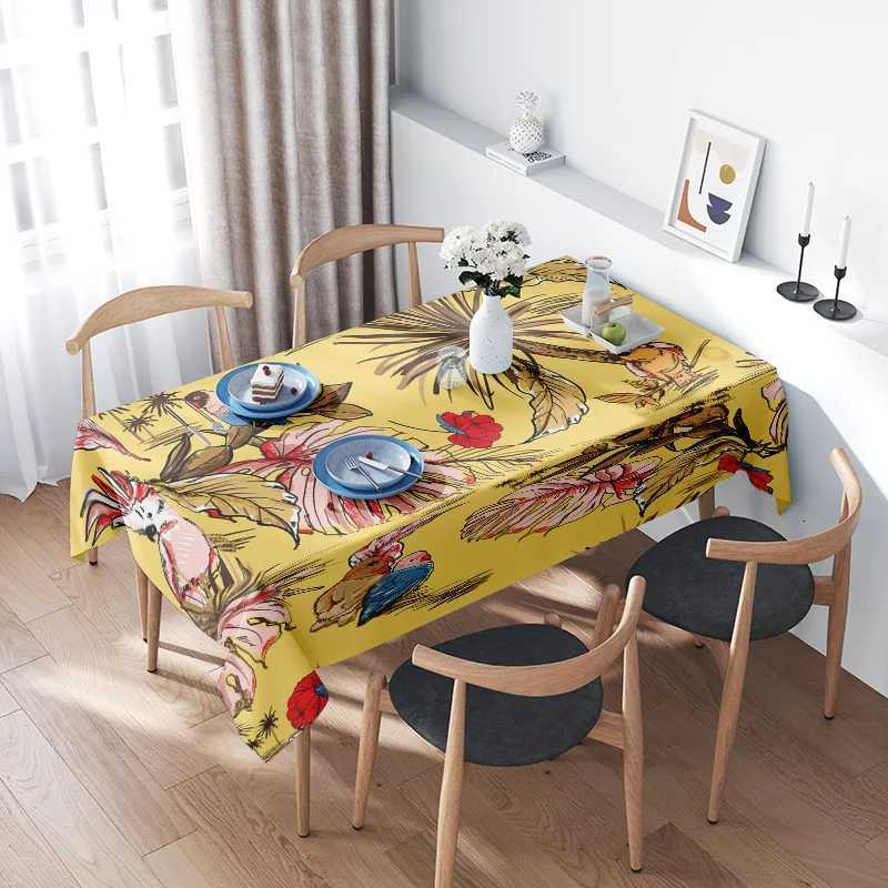 Yellow Floral Tablecloth with Birds Print Perfect for Home Decor Dining M251128-image-1086458412