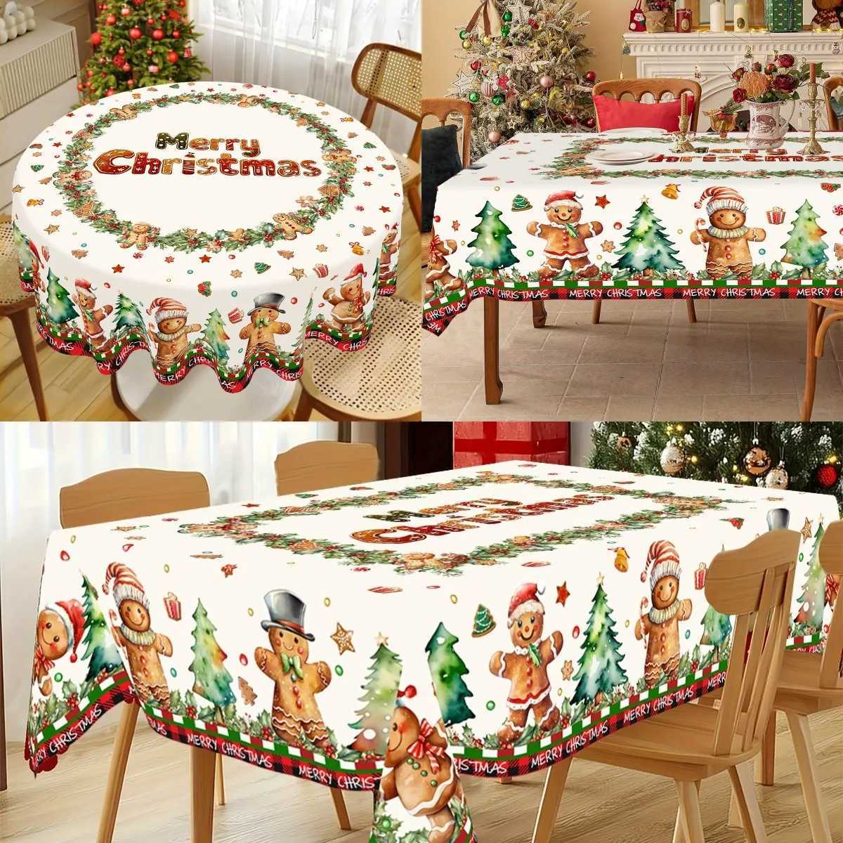 Rustic Christmas Gingerbread Man Tablecloth Holiday Party Decor Winter Xmas Table Cover Christmas Decorations for Home 2025 M251128-image-1086459264
