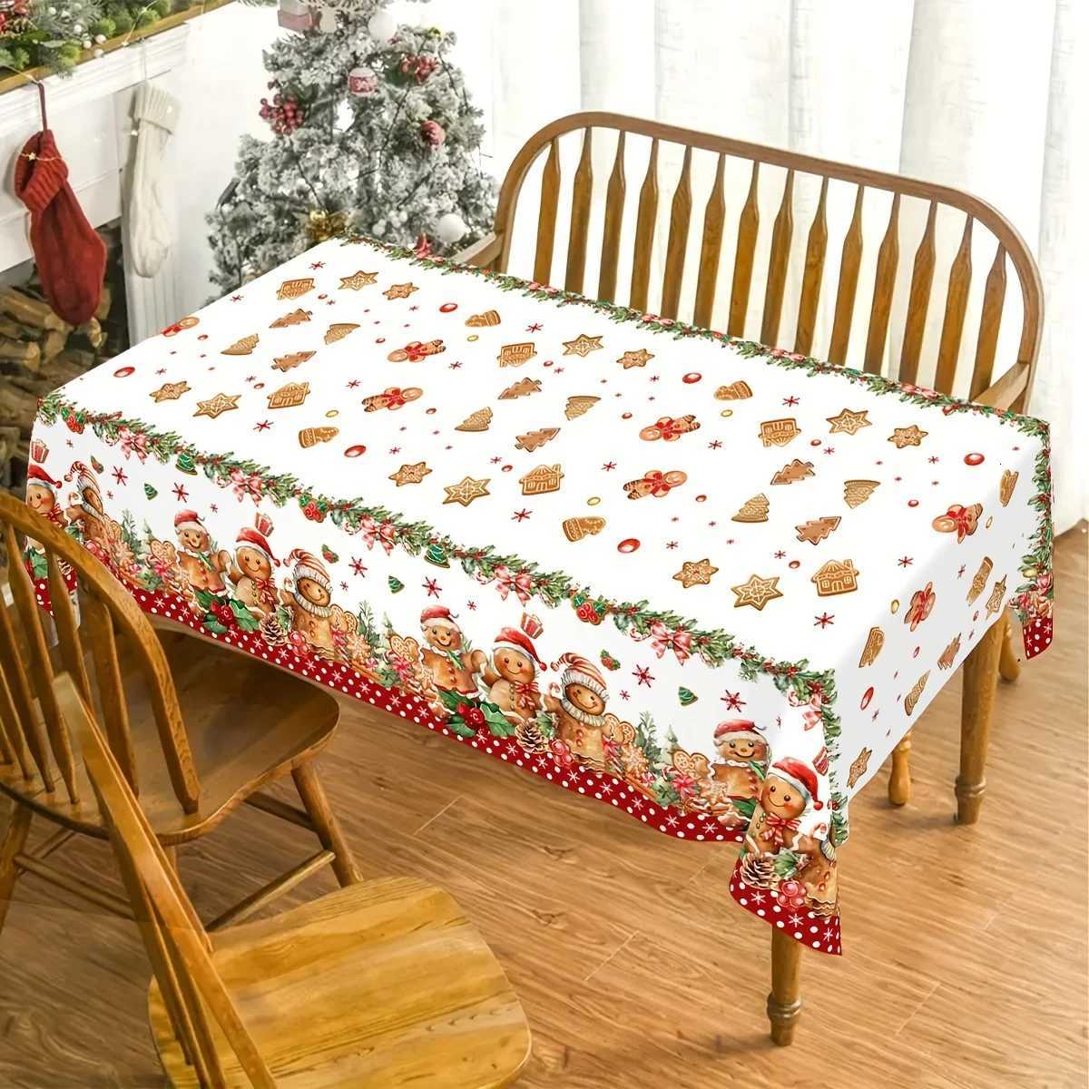 Merry Christmas Gingerbread Man Tablecloth for Table Decor Winter Xmas Holiday Kitchen Dining Table Cloth Christmas Decorations M251128-image-1086458011