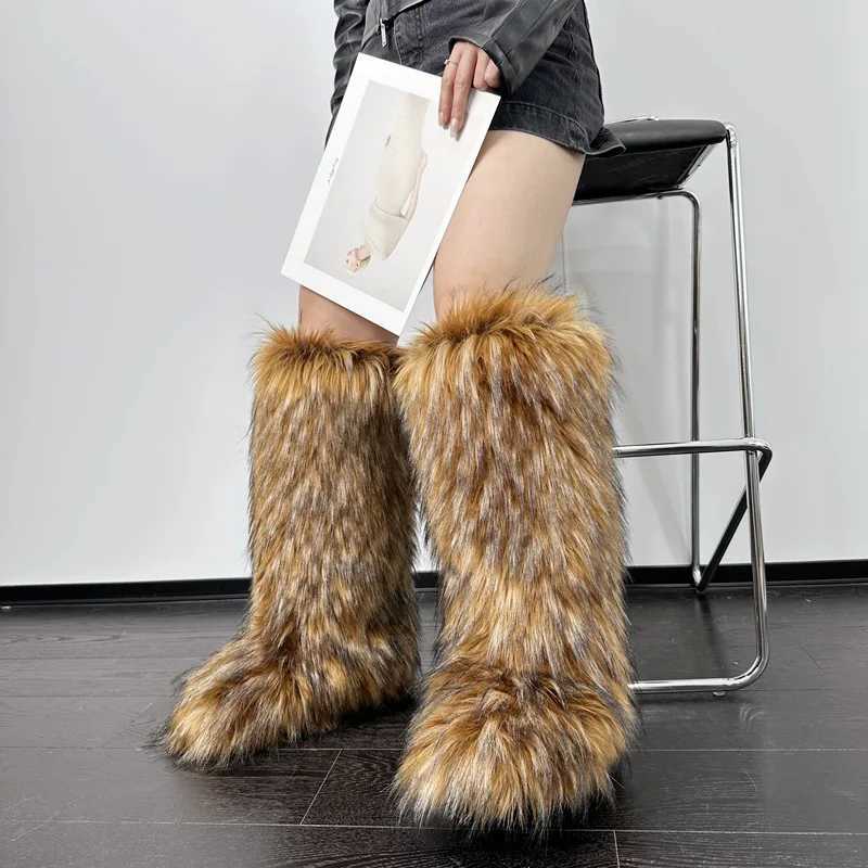 Fur Womens Knee Faux ig Fuzzy Boots - Soft Warm and Comfortable Slip-on Design Furry Boots For Fall Winter W251128 M260805