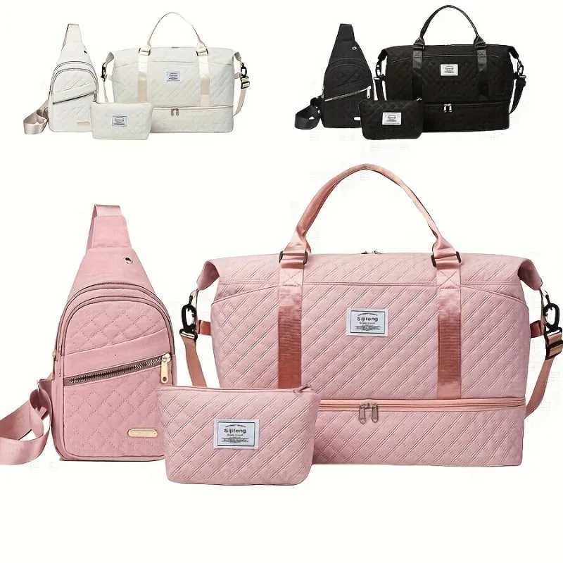 Travel Bags 3 Piece Set Korean Style Diamd Pattern Large Capacity Portable Lage for Gym Sports Y251128-image-1086505531