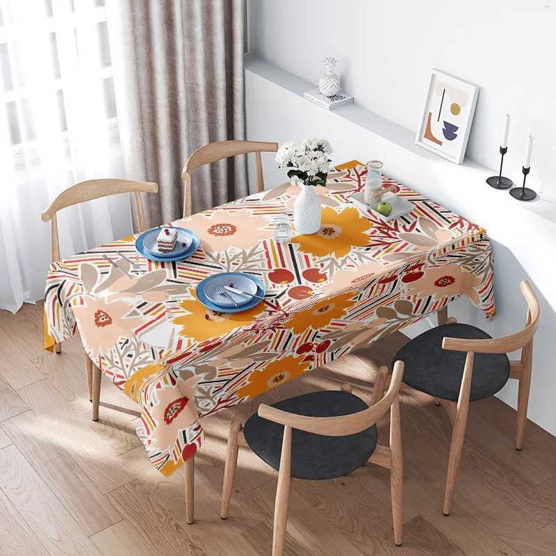 Nappe imprimée géométrique colorée, couverture décorative de salle à manger avec bords, lavable en machine, textile de maison en coton imprimé en