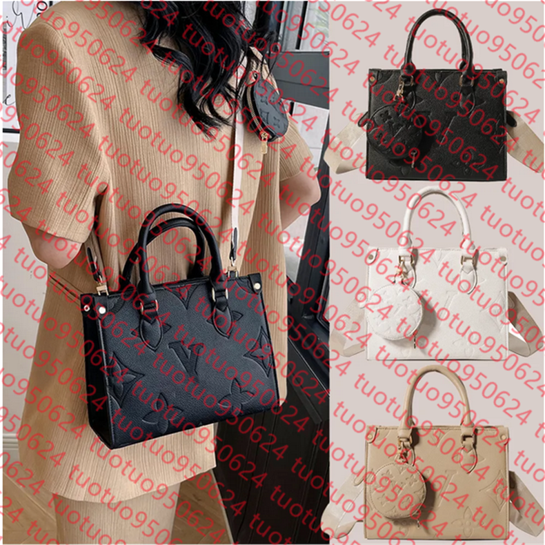 Small ON THE GO shop travel Designer bag Womens mens Luxury Genuine Leather Clutch Tote Bag Cross Body embossed With shoulder straps old flo