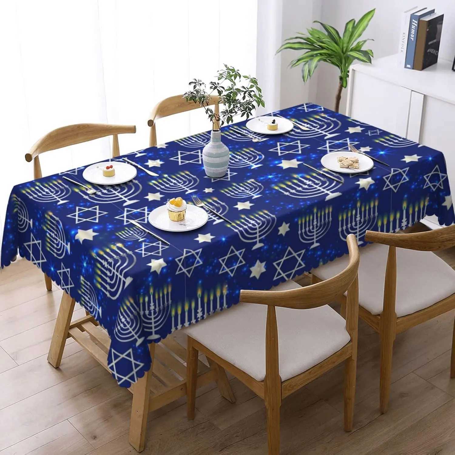 Je Happy Hanukkah Menorah rectangle Tablecloth Dining Room decor waterproof Tablecloth for table Holiday party decorations M251128-image-1086458224