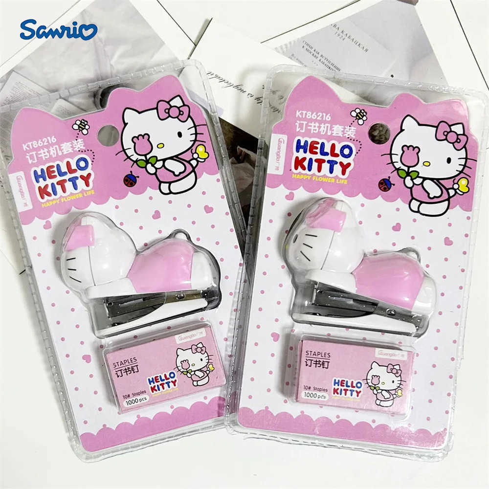 Sanrio Anime Mini Stapler Set Hello Kitty Portable Color Paper Binding Machine Fashion Stationery Office School Supplies Gifts H251128-image-1086419831