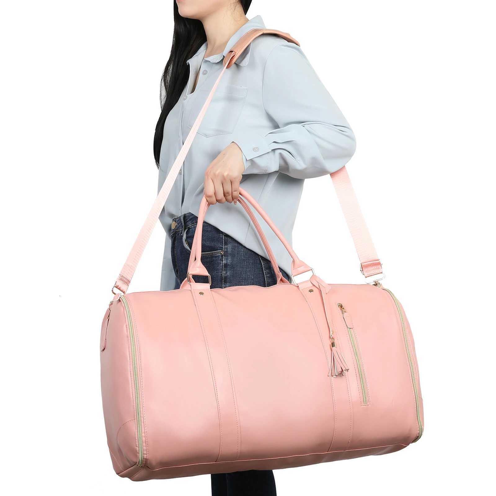 Wens Large PU Leather Garment Duffle Bag Carry Garment Bag Cvertible Garment Bags for Travel 2 in 1 Hanging Suiase Y251128-image-1086505943
