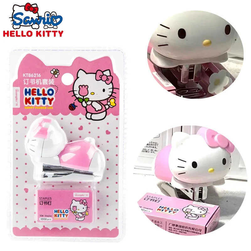 Sanrio Hello Kitty Stapler Cute Kid Girl Student Office Cartoon Cat Head Portable Kawaii Mini Stapler Document Binding School Supplies H251128-image-1086419401