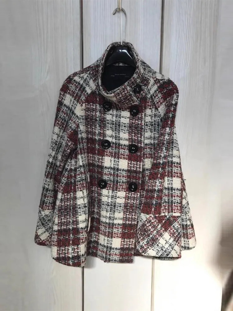 Elegant Warm Stand Collar Coat Female Double Breasted Long Sleeves Loose Coats Versatile Casual Womens Early Autumn 251112