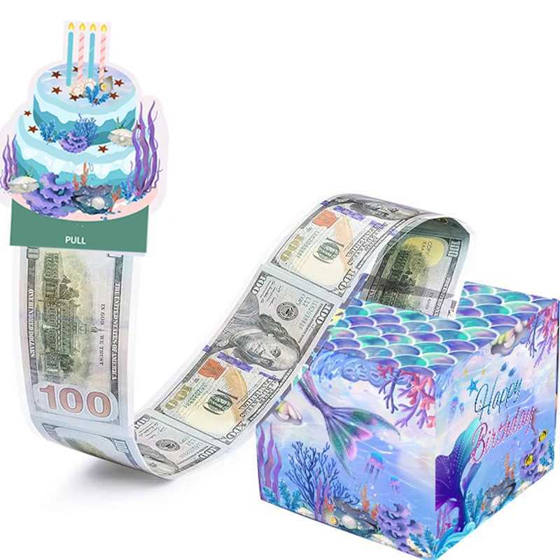 Mermaid Party Birthday Money Box for Cash Gift Surprise Money Gift Boxes for Kids Adts with Pl Out Happy Birthday Day Card H251127-image-1086391617