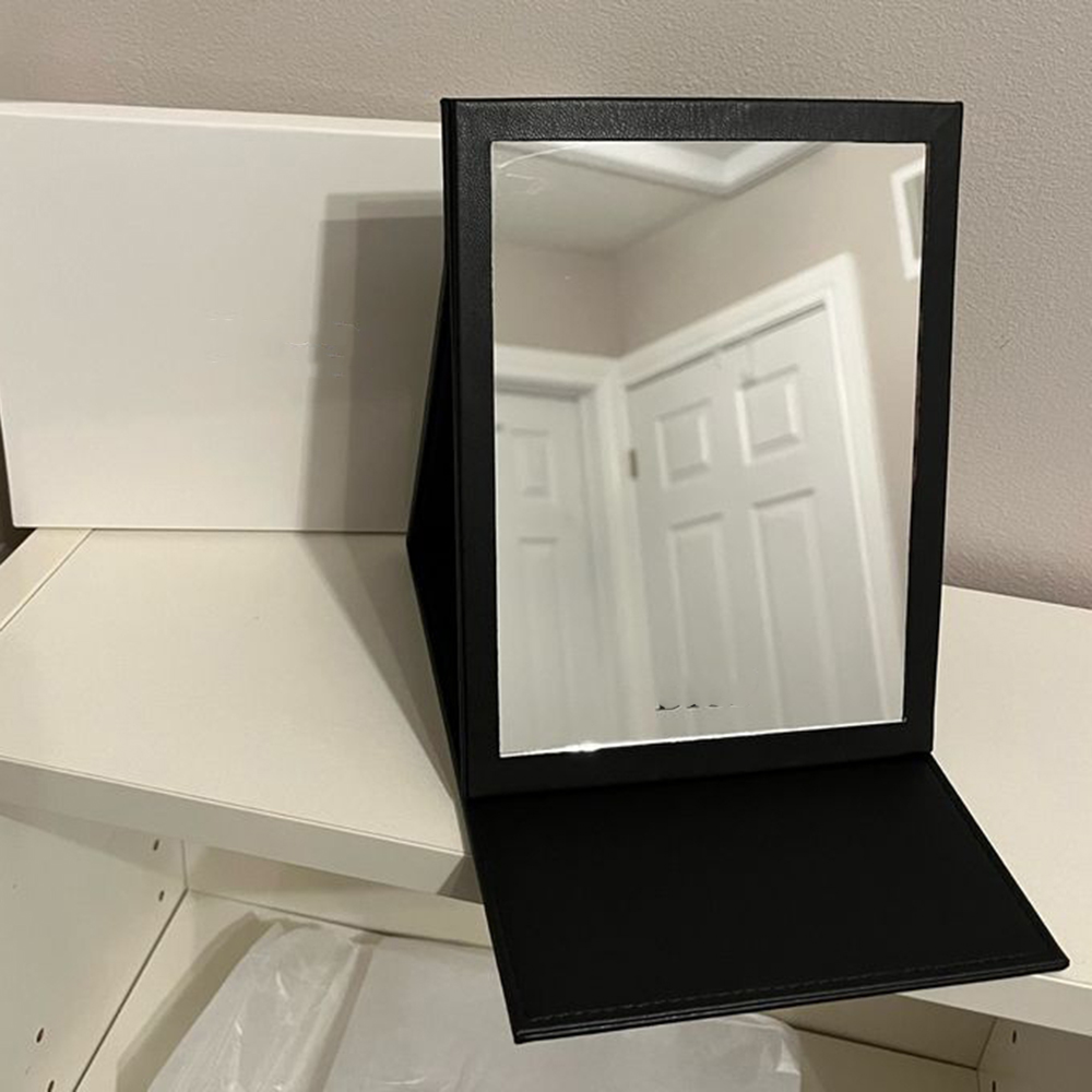 PU Leather Classic Logo Table Mirror Hd Cosmetic Makeup Tool With Gift Box For Home Travel Office 19X14cm