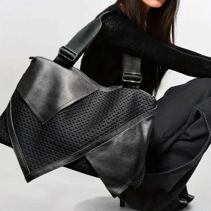 Ladies fiable and persali mesh panel tote bag with large capacity Y2K style single shoder crossbody bag Y251128-image-1086505933