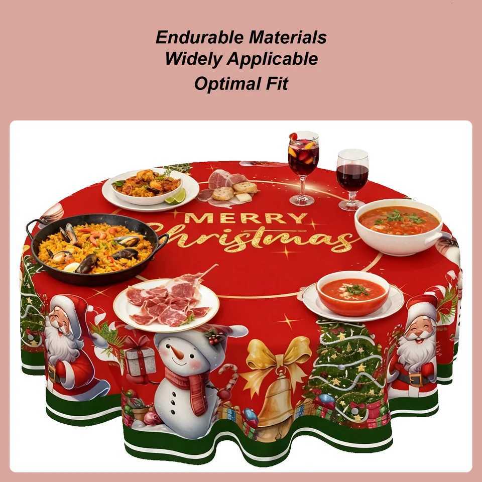 150/180cm Christmas Snowman Circular Tablecloth Vintage Polyester Red Cover Protector Christmas Snowman Tablecloth Cover M251128-image-1086460127