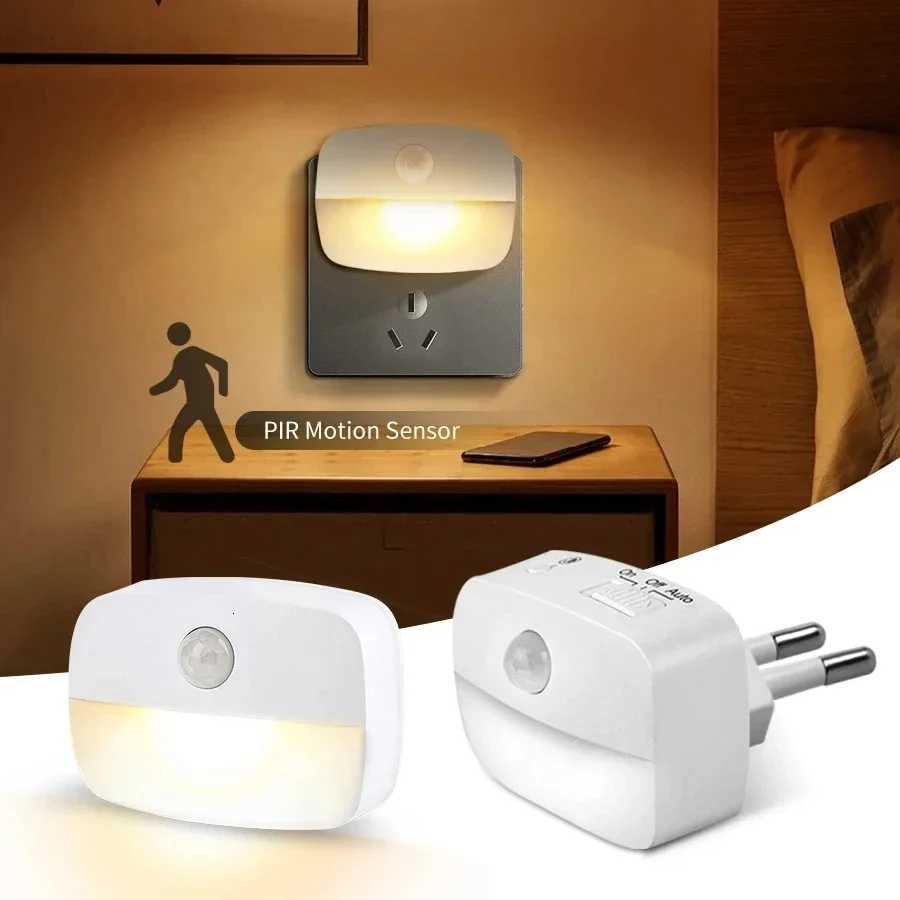 Luz nocturna LED con sensor de movimiento UE EE. UU. Enchufe AC 85-265 V Pir Lámpara de inducción humana 3 colores Enchufe en la pared para el pasil